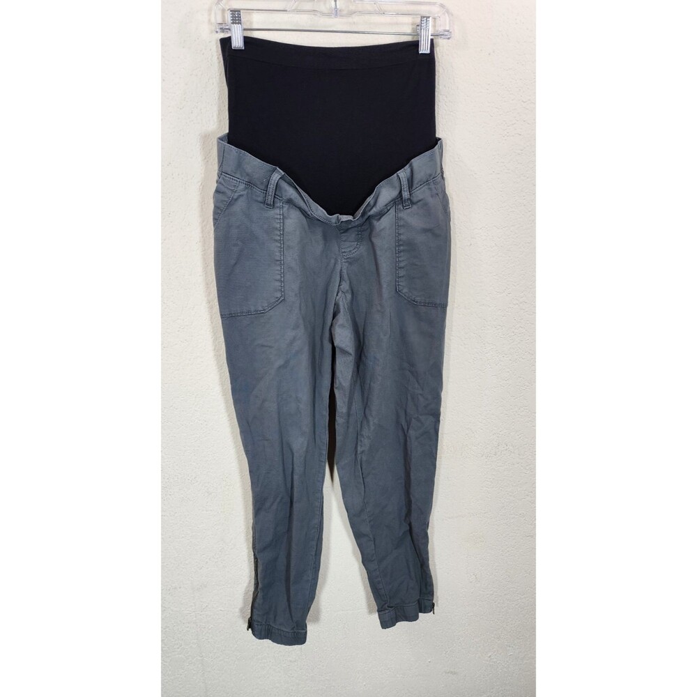 Nwt Sonoma Maternity Utility Pants Over Belly XS Lead Gray Zip Ankle Cargo